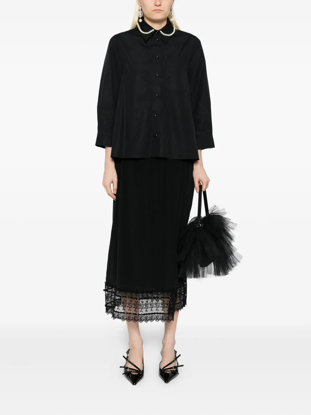 Simone Rocha Katoenen blouse met parelketting Zwart