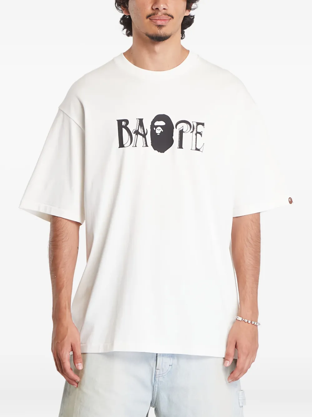 A BATHING APE logo-print T-shirt Beige