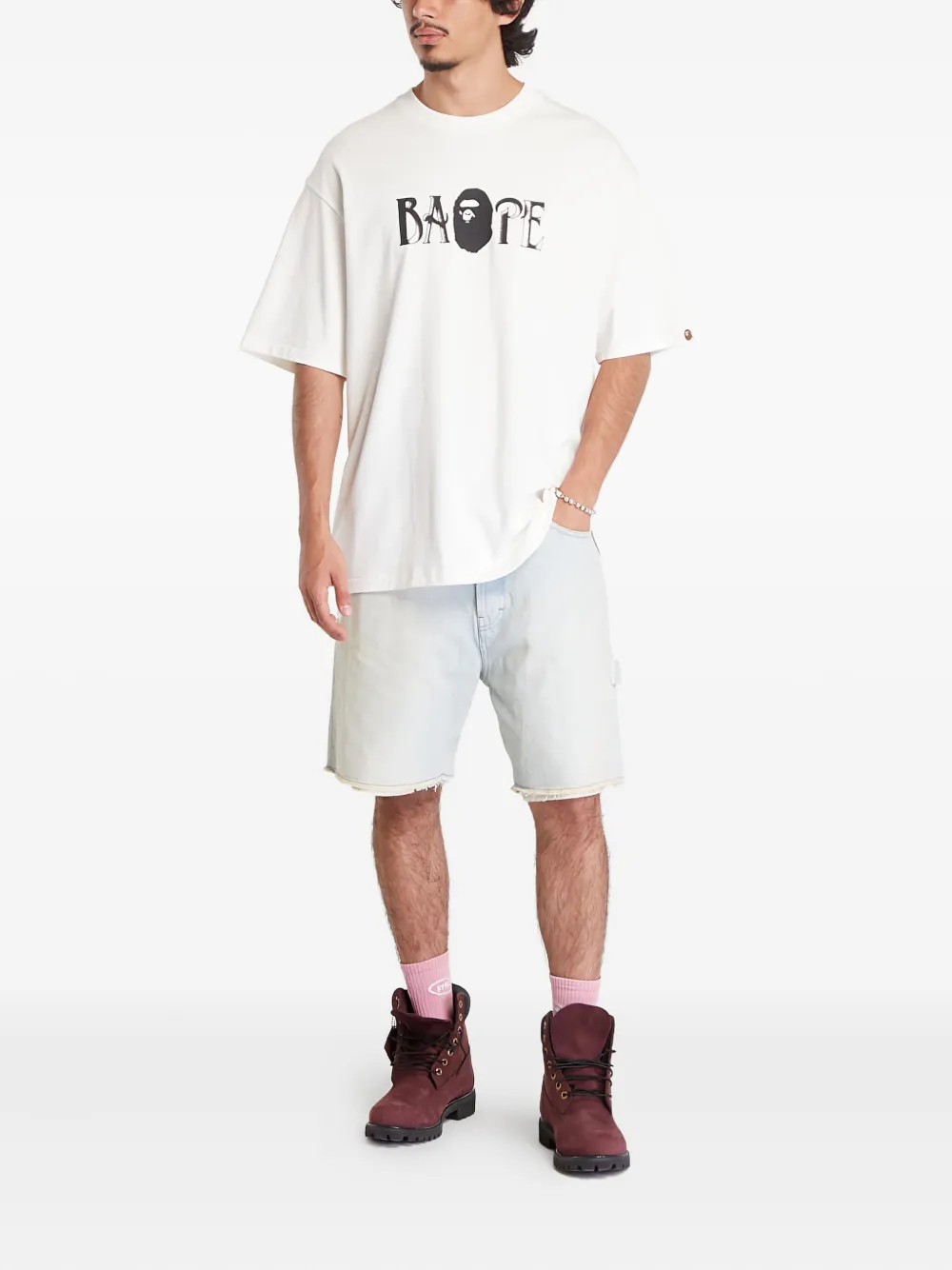A BATHING APE T-shirt met logoprint Beige