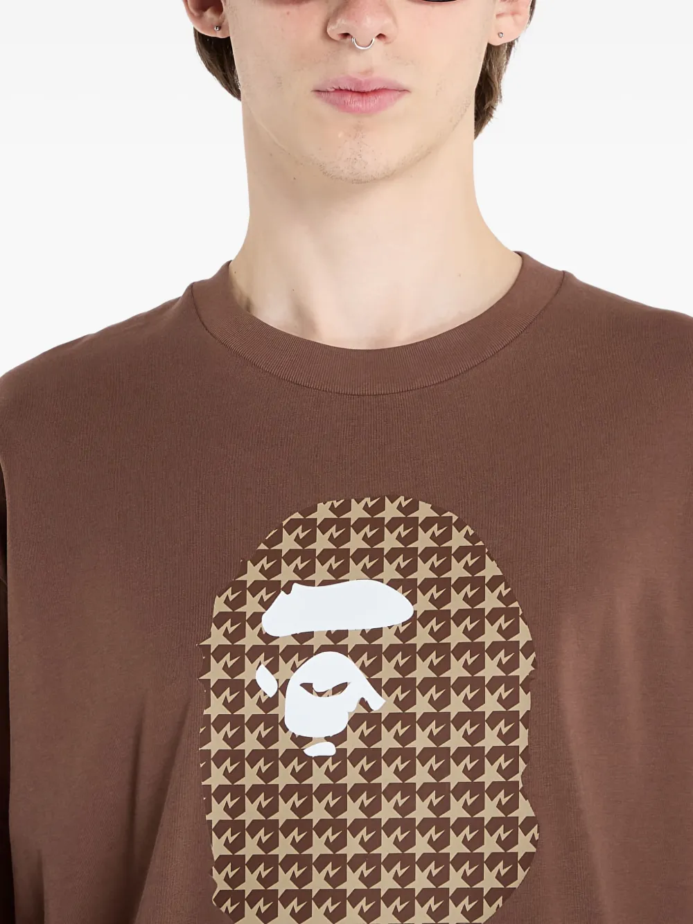 A BATHING APE houndstooth-logo T-shirt Bruin