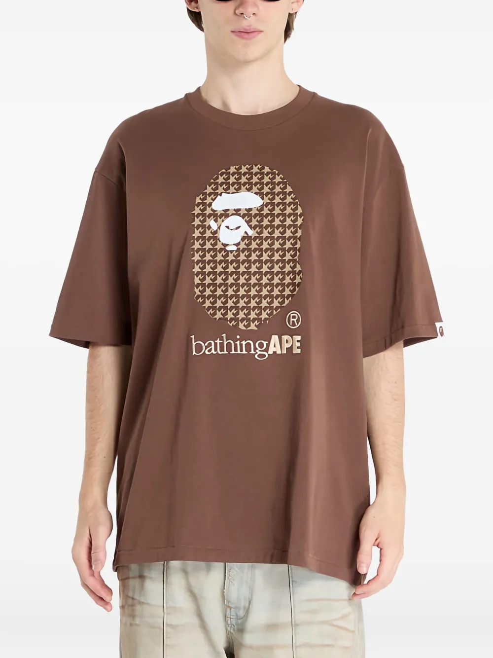 A BATHING APE houndstooth-logo T-shirt Bruin