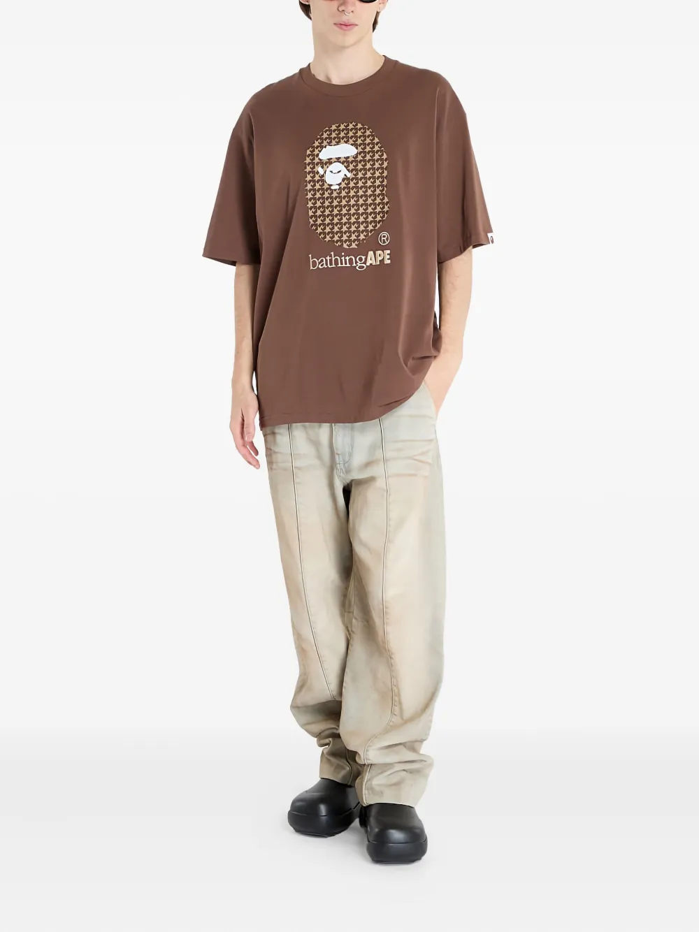 A BATHING APE houndstooth-logo T-shirt Bruin