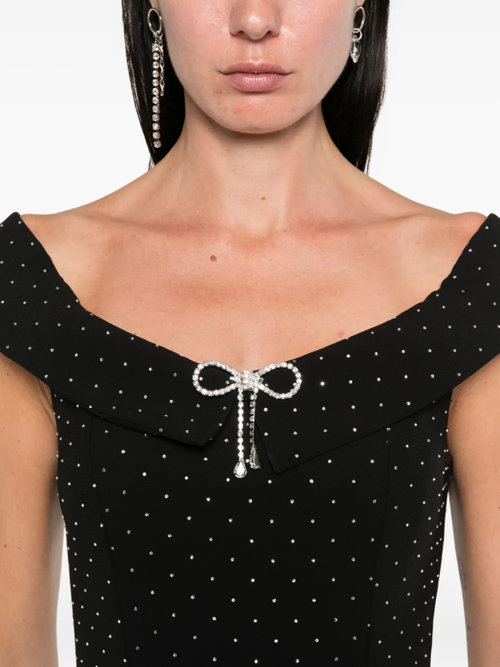 NISSA embellished off-shoulder midi dress Zwart
