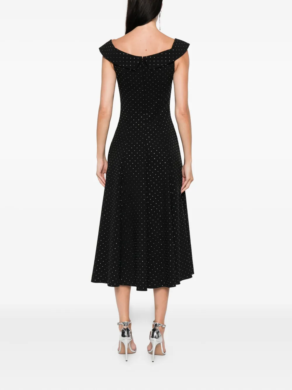 NISSA embellished off-shoulder midi dress Zwart