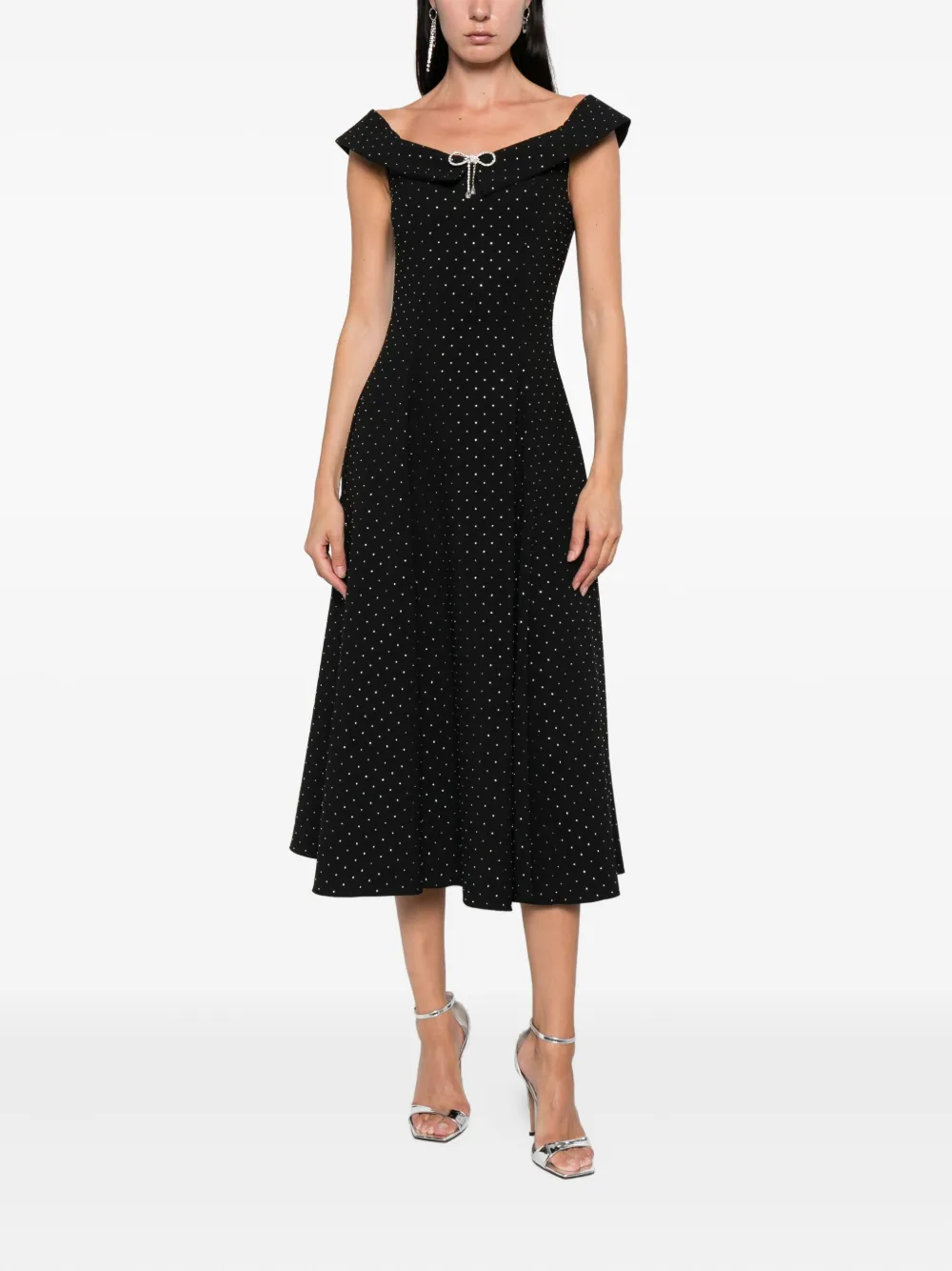 NISSA embellished off-shoulder midi dress Zwart