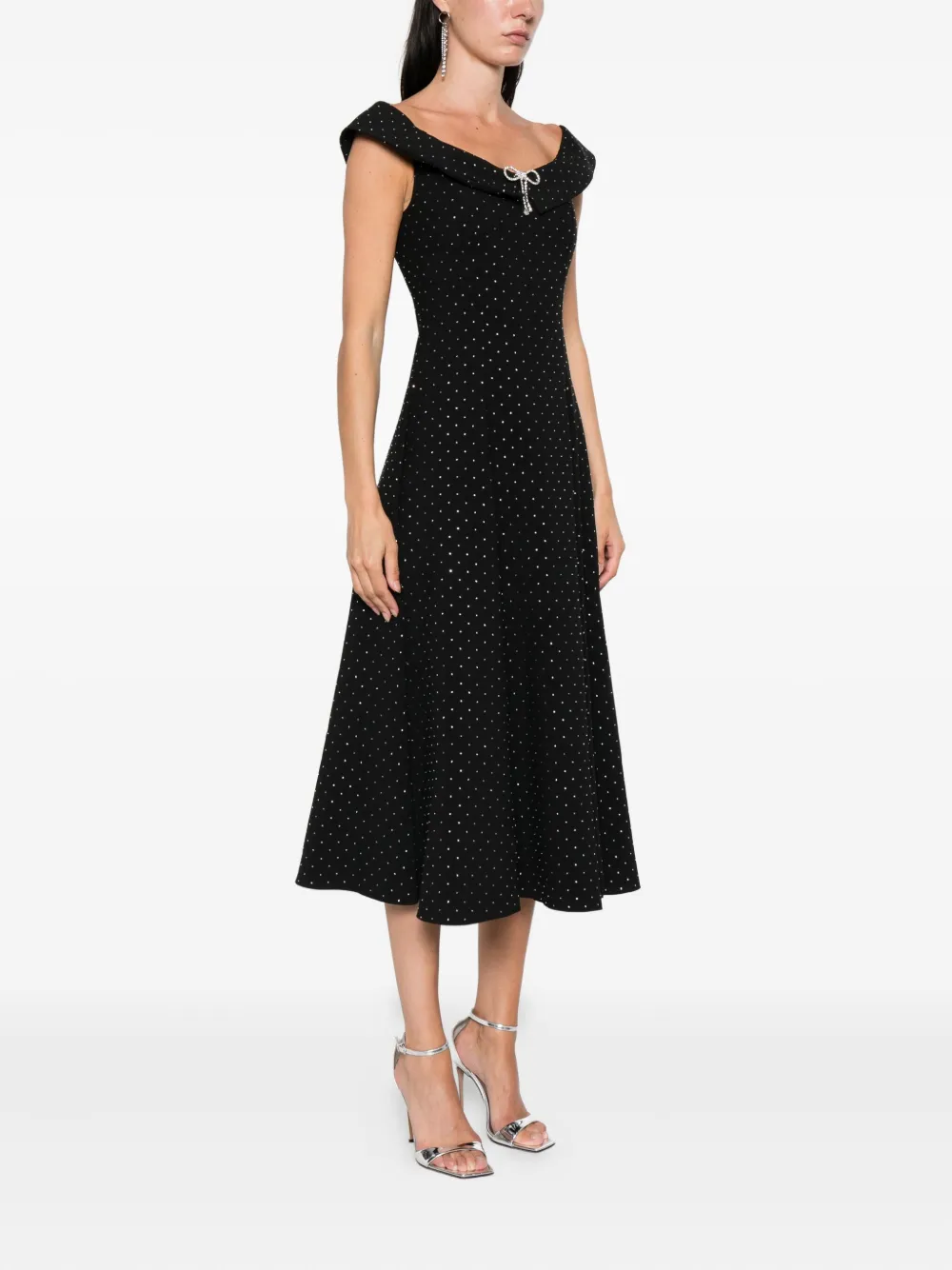 NISSA embellished off-shoulder midi dress Zwart