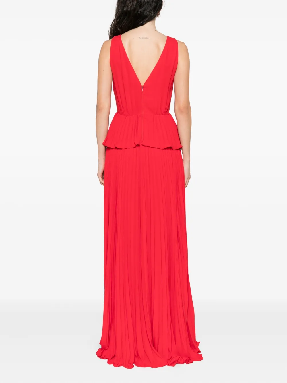 NISSA pleated rose-appliqué maxi dress Rood