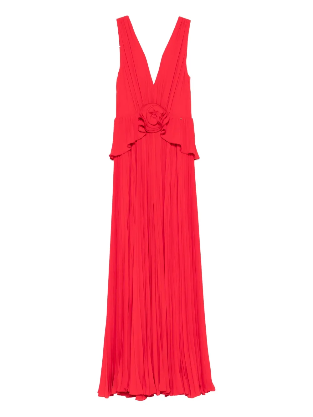 NISSA pleated rose-appliqué maxi dress - レッド NISSA pleated rose-appliqué maxi dress - レッド