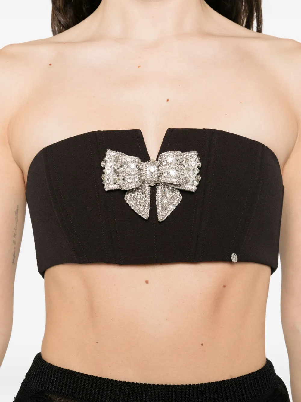 NISSA bow-embellished bustier top Zwart