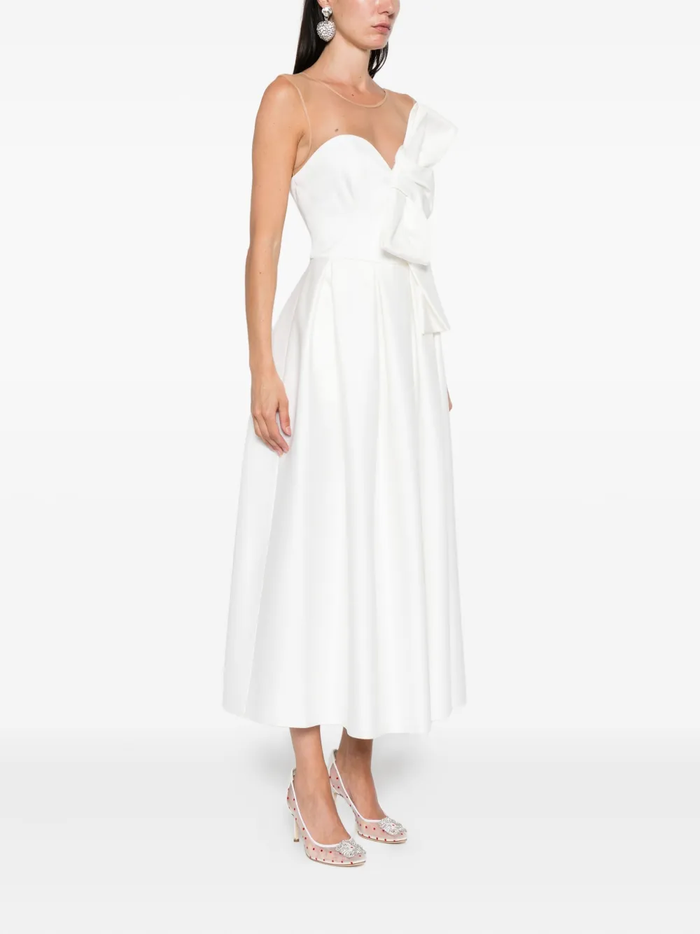 NISSA bow-detail midi dress Wit