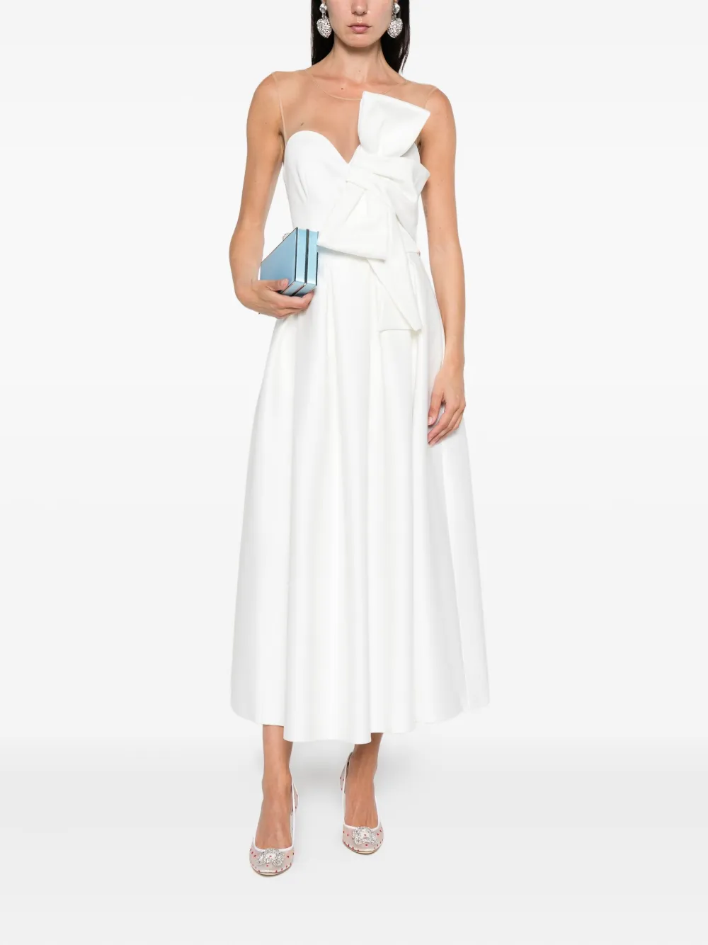 NISSA bow-detail midi dress Wit