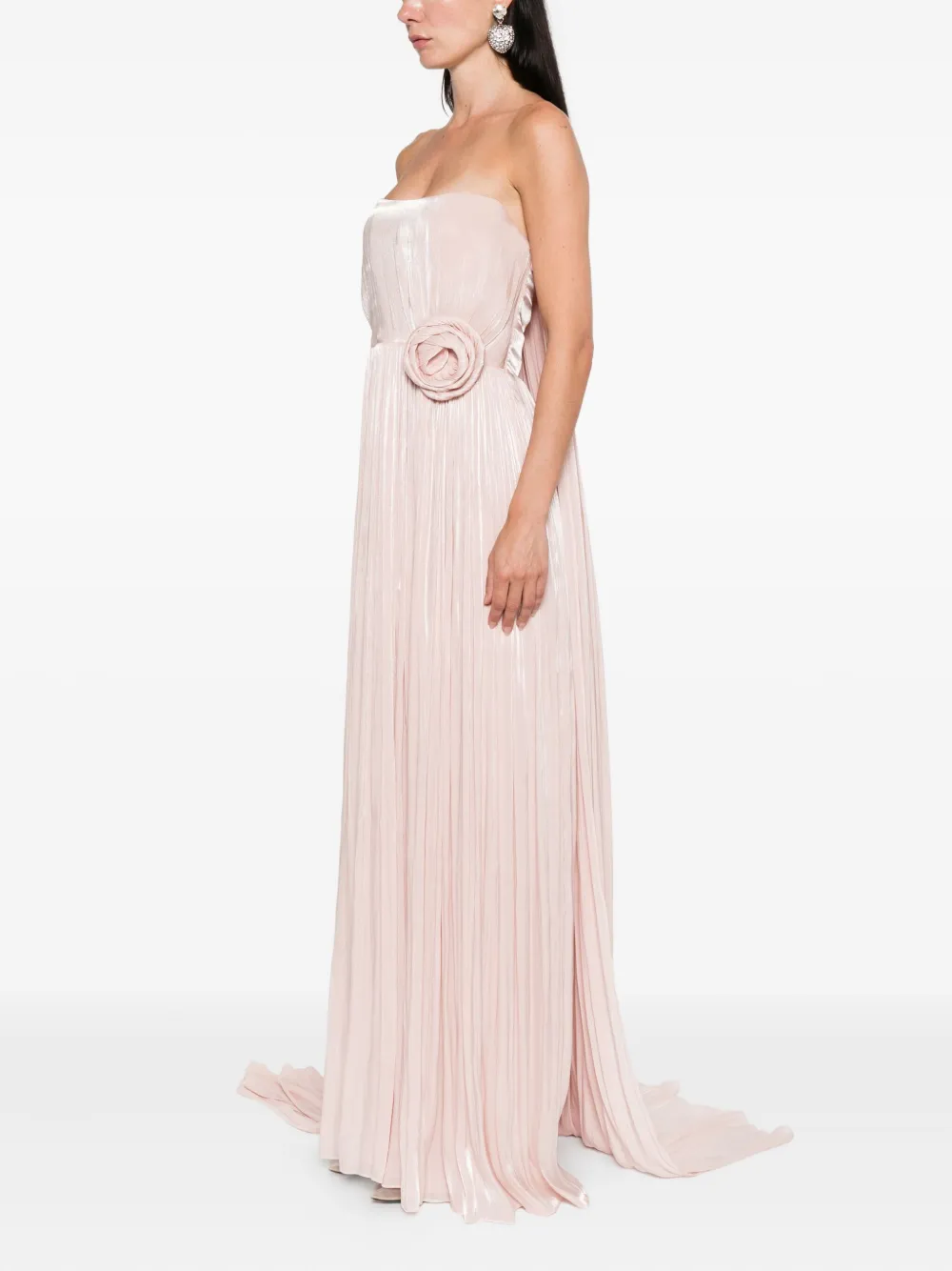 NISSA pleated floral-embellished dress Roze