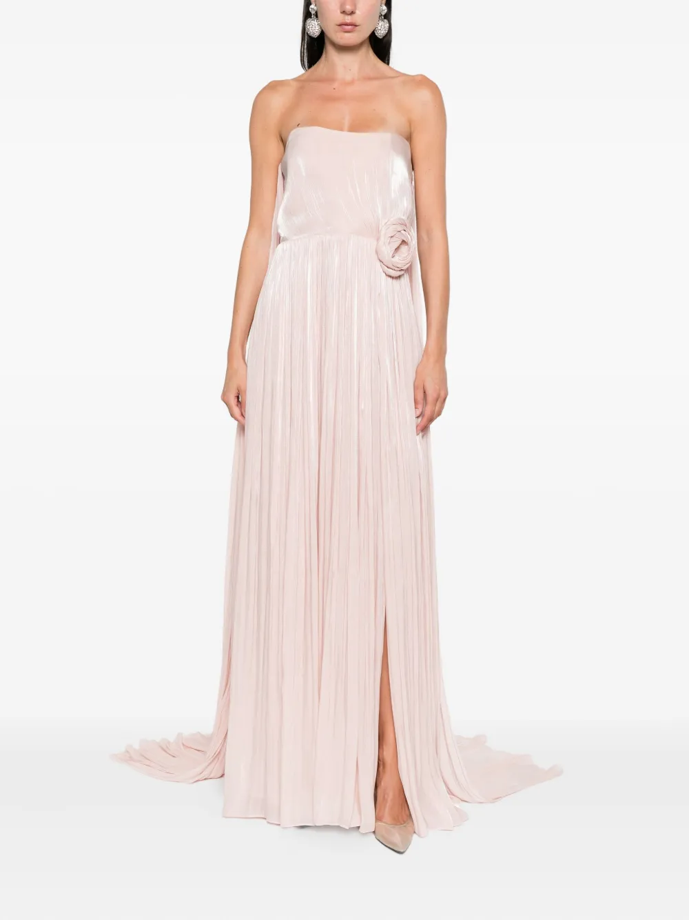NISSA pleated floral-embellished dress Roze