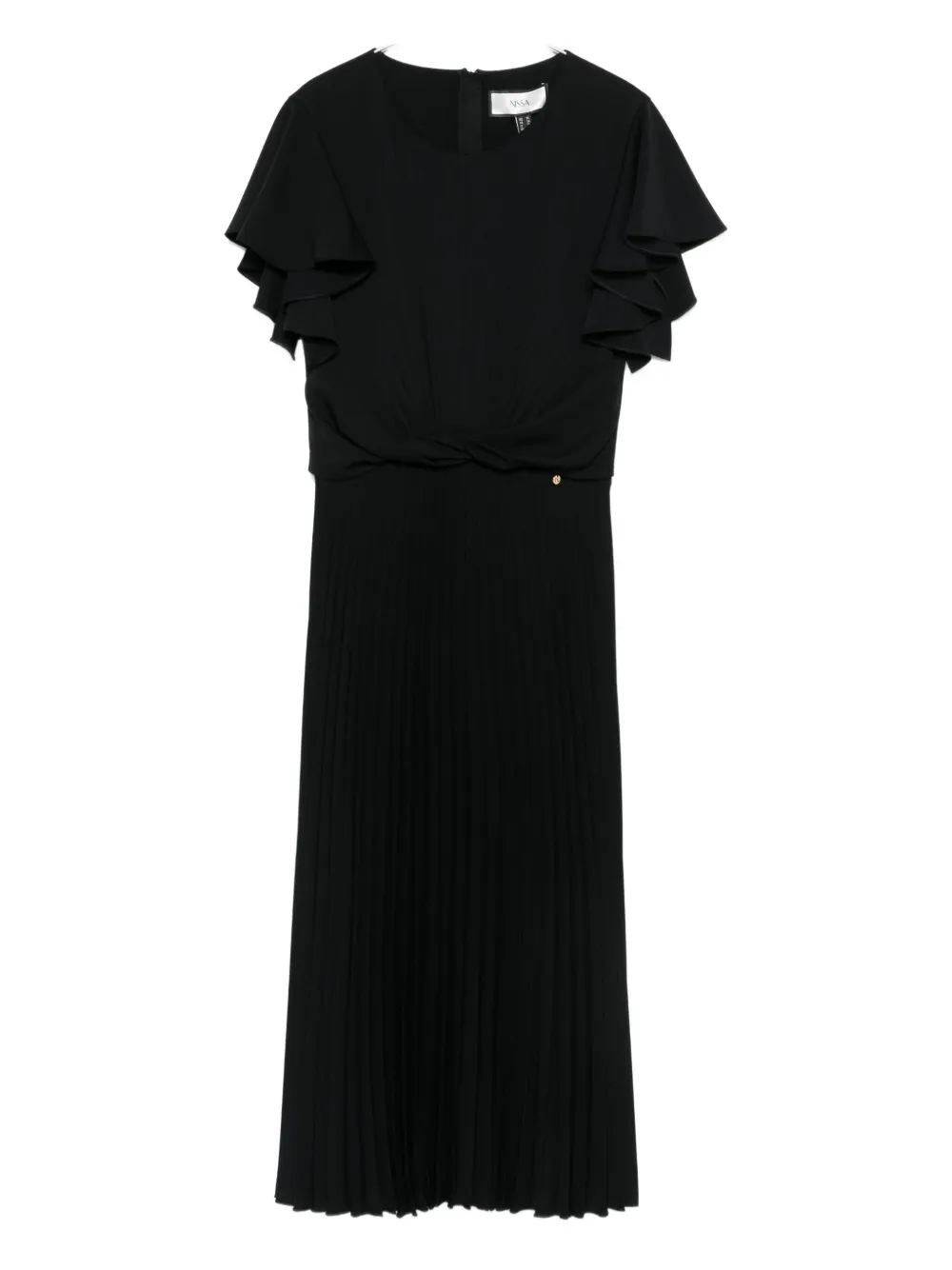 NISSA pleated ruffle midi dress - Nero