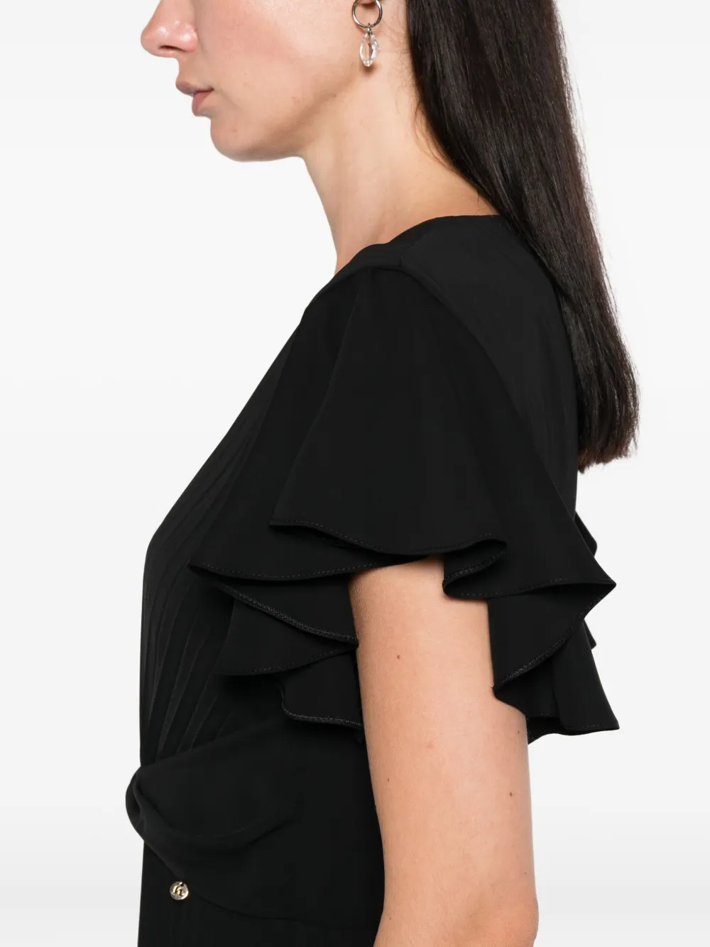 NISSA pleated ruffle midi dress Zwart
