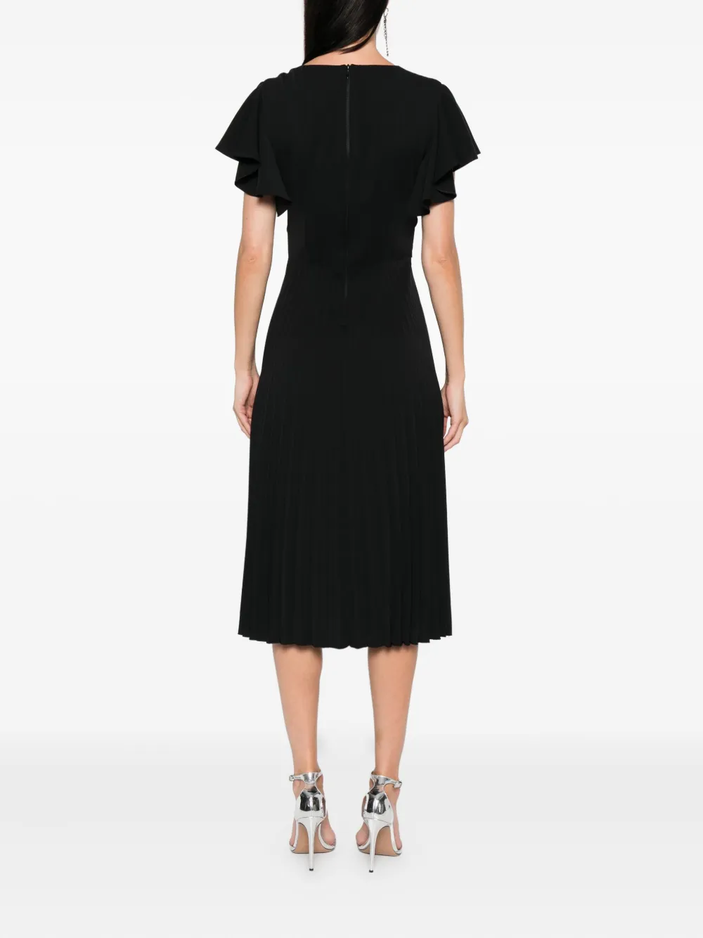NISSA pleated ruffle midi dress Zwart