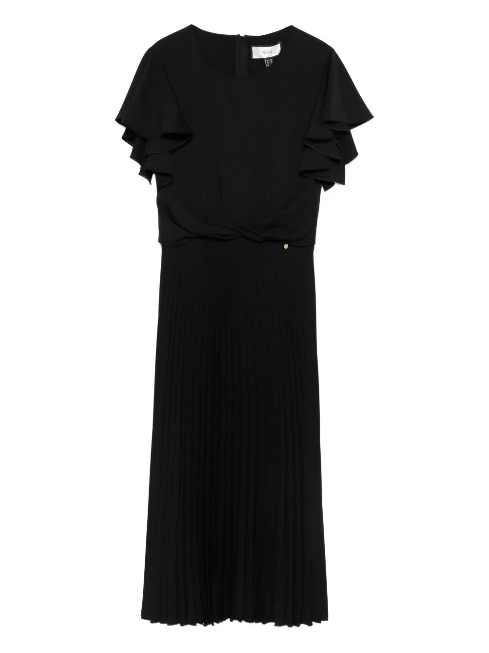 NISSA pleated ruffle midi dress - ブラック NISSA pleated ruffle midi dress - ブラック