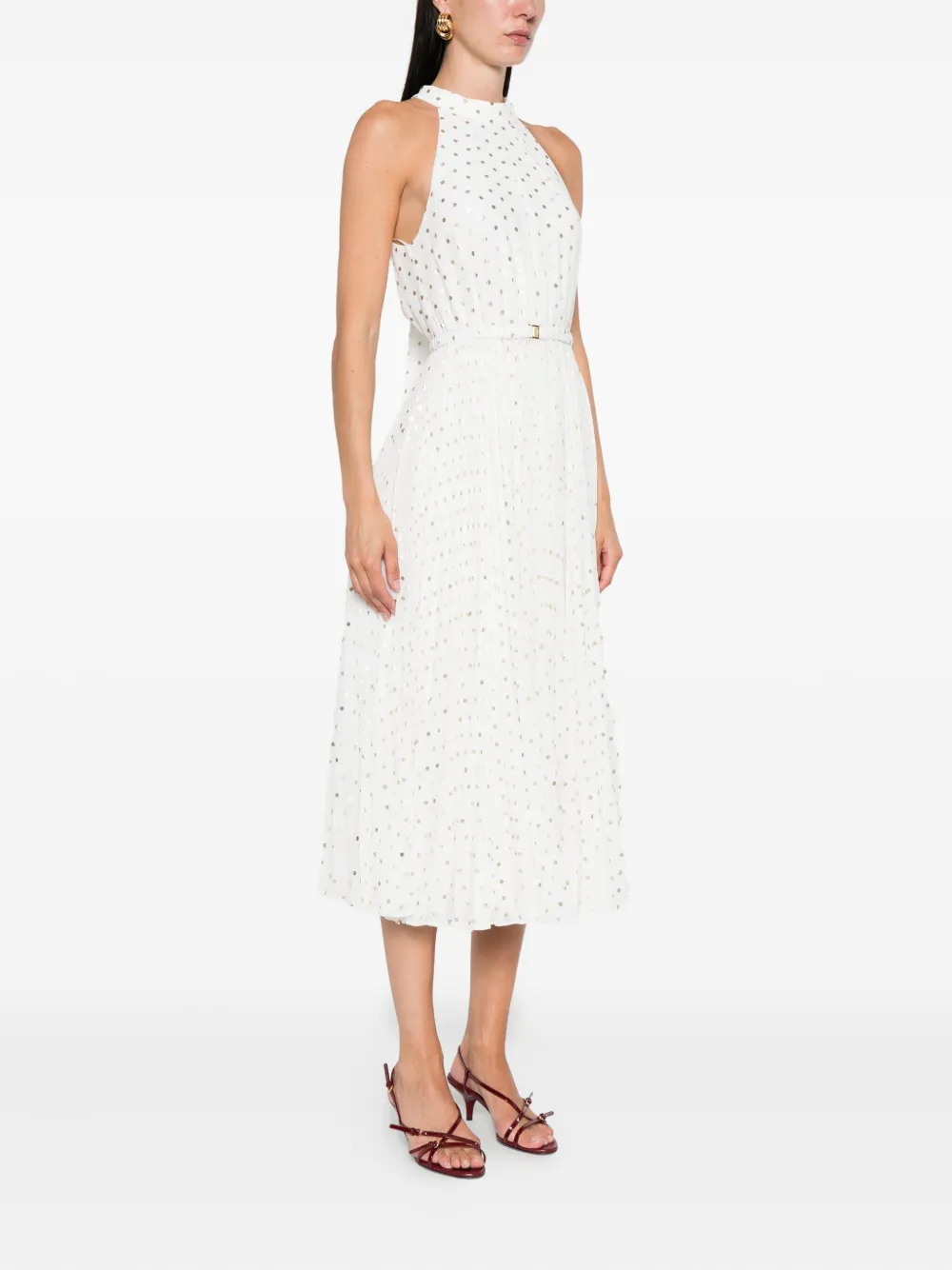 NISSA pleated polka-dot midi dress Wit
