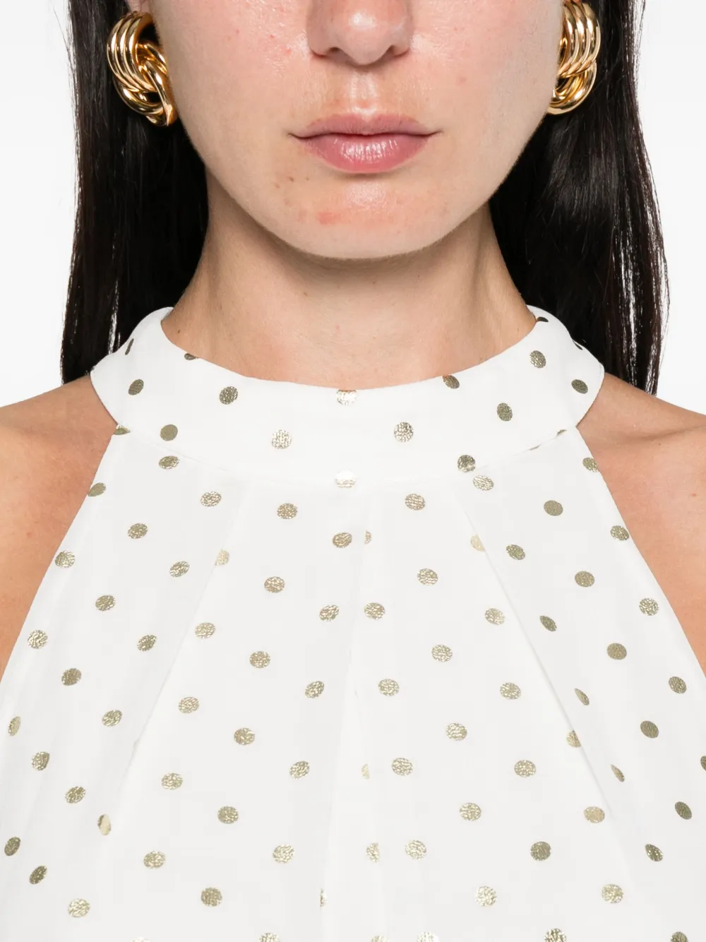 NISSA pleated polka-dot midi dress Wit