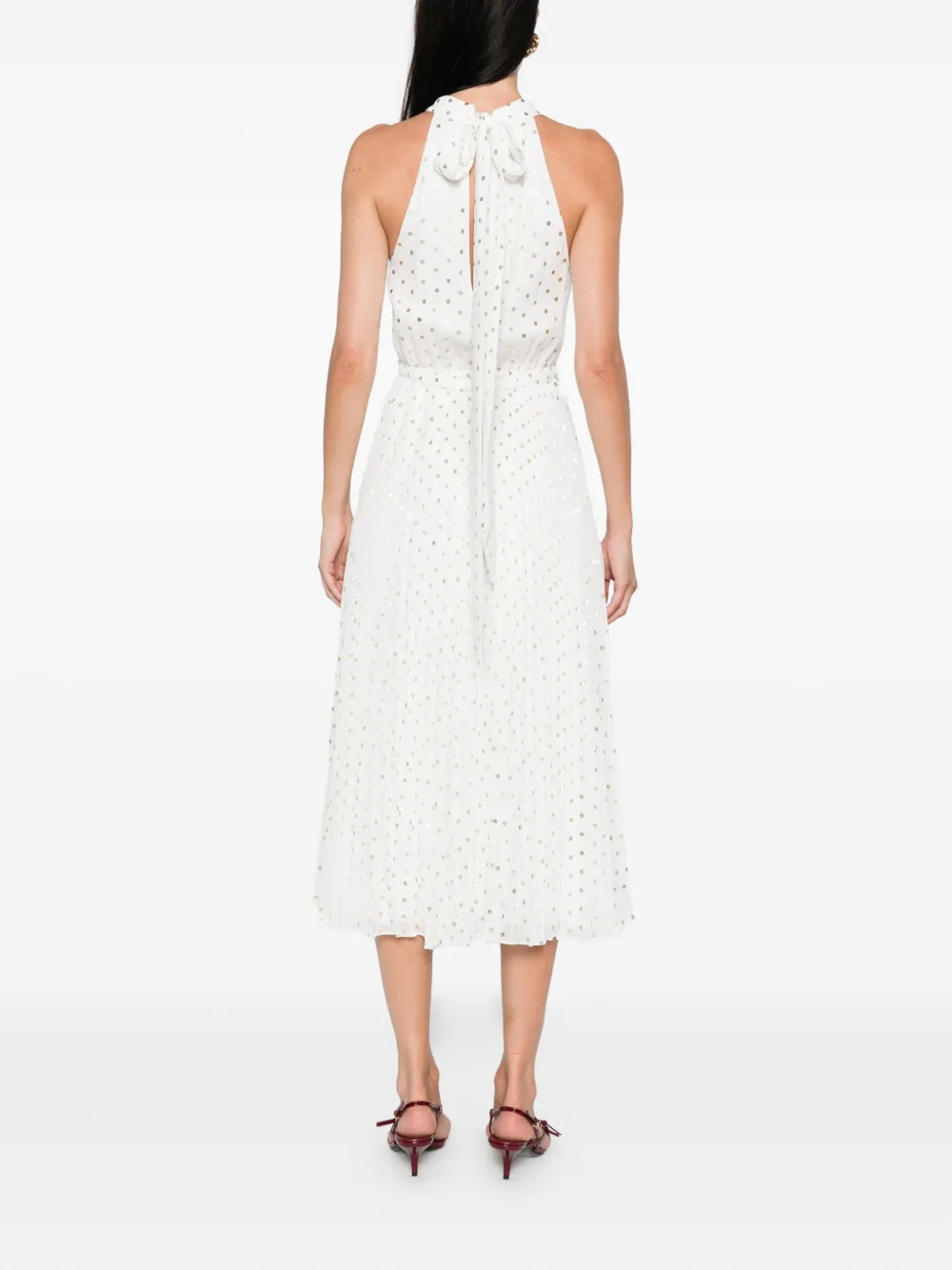 NISSA pleated polka-dot midi dress Wit