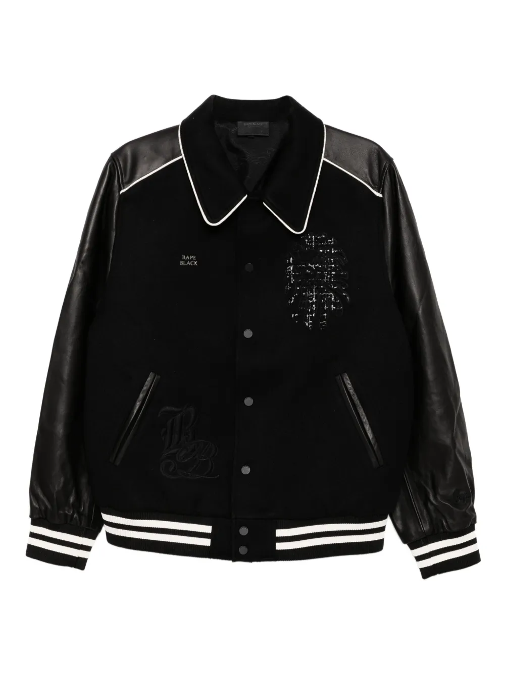 Bape Logo-varsity Jacket In Black