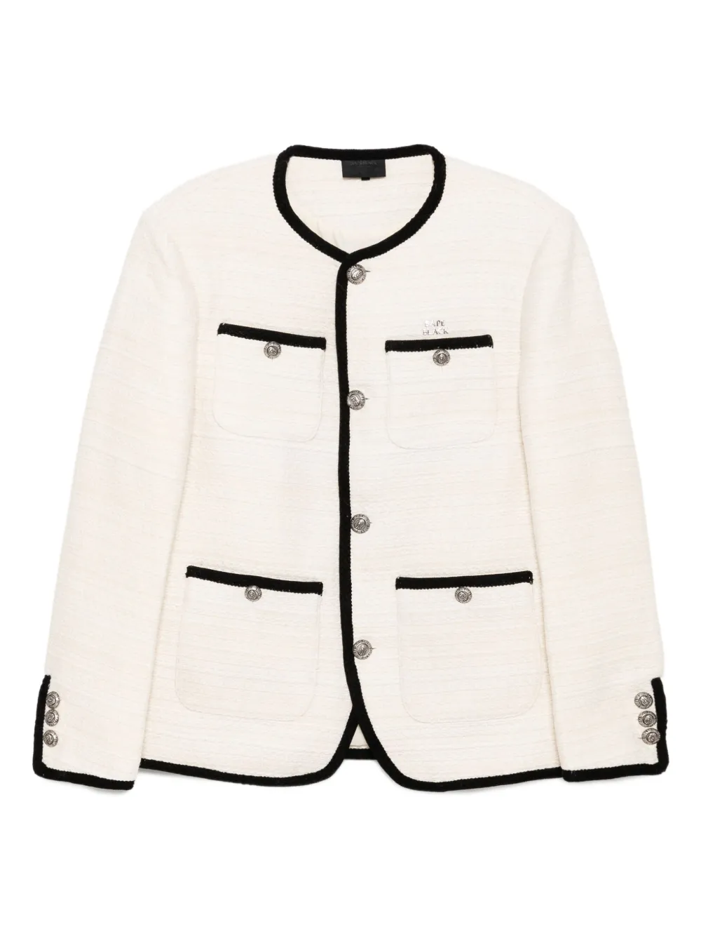 Bape Ornament-embellished Tweed Jacket In Neutral