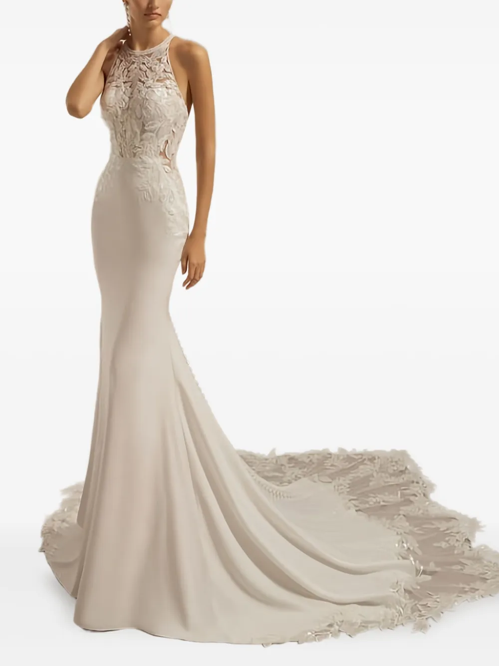 Candice lace-embellished halterneck dress