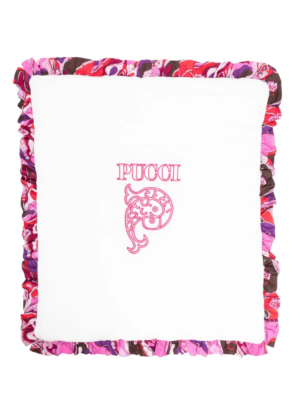 PUCCI Junior ruffled logo-print blanket Wit