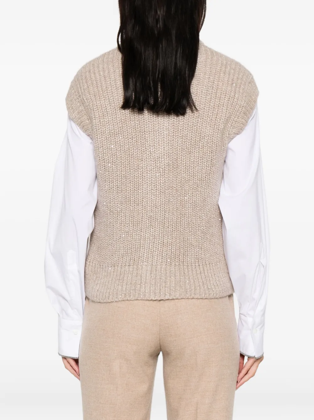 Peserico high-neck sequin-detail knit vest Beige