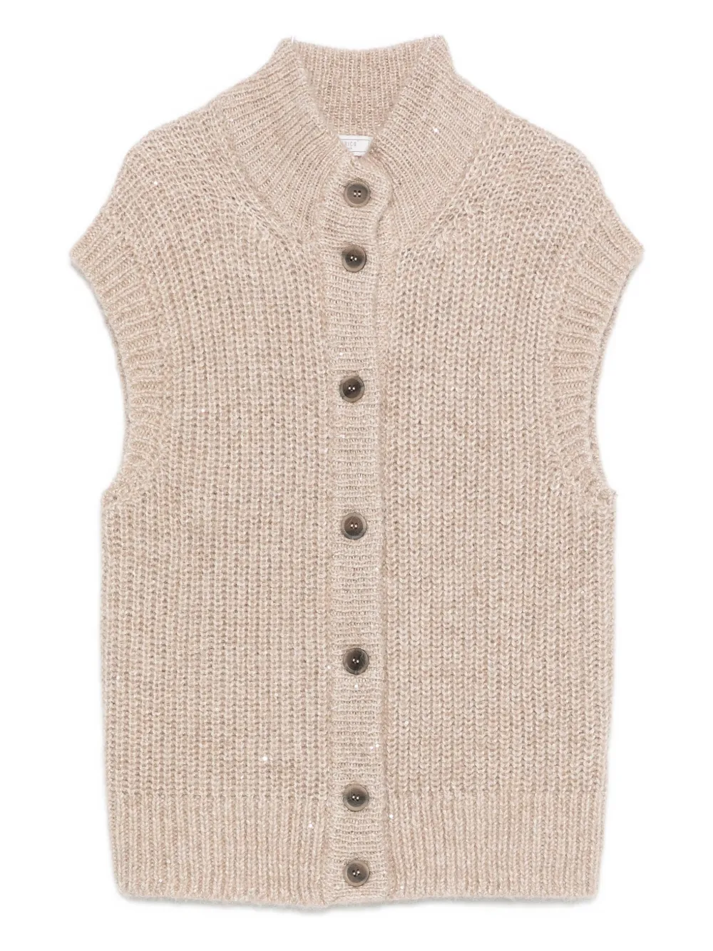 Peserico high-neck sequin-detail knit vest Beige