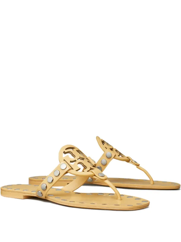 Tory Burch Miller Studded Leather Flat Sandals | Yellow