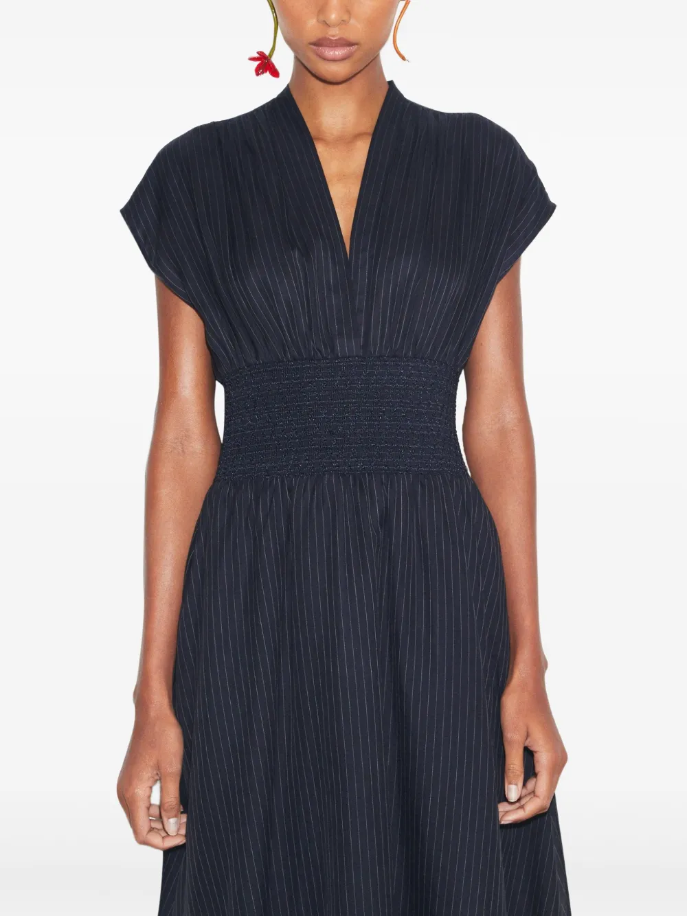 Tory Burch Gesmockte midi-jurk met krijtstreep Blauw
