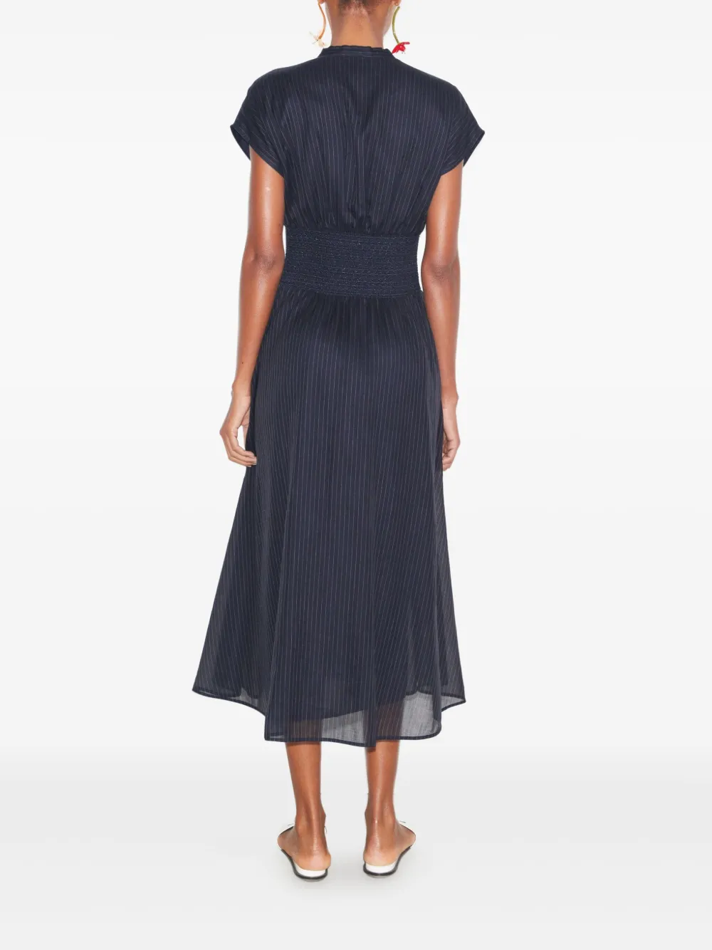 Tory Burch Gesmockte midi-jurk met krijtstreep Blauw
