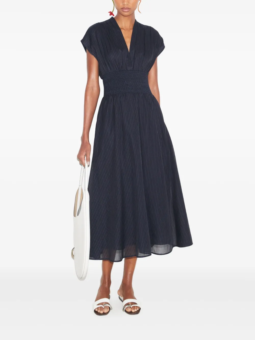 Tory Burch Gesmockte midi-jurk met krijtstreep Blauw