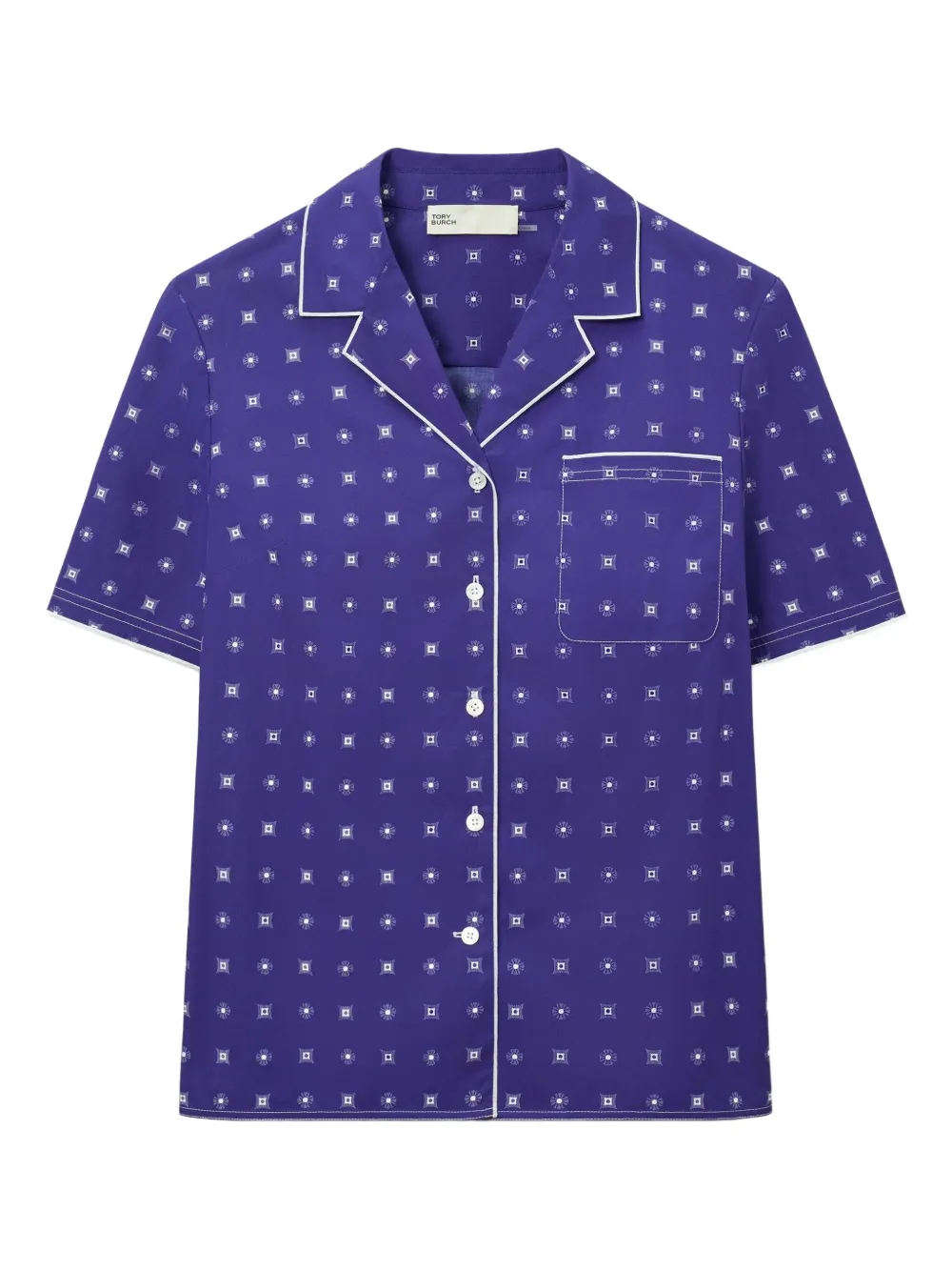 Tory Burch Blouse met campkraag en patroon Blauw