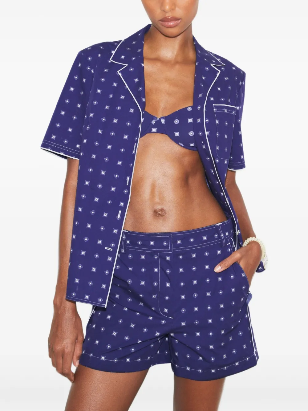 Tory Burch Blouse met campkraag en patroon Blauw