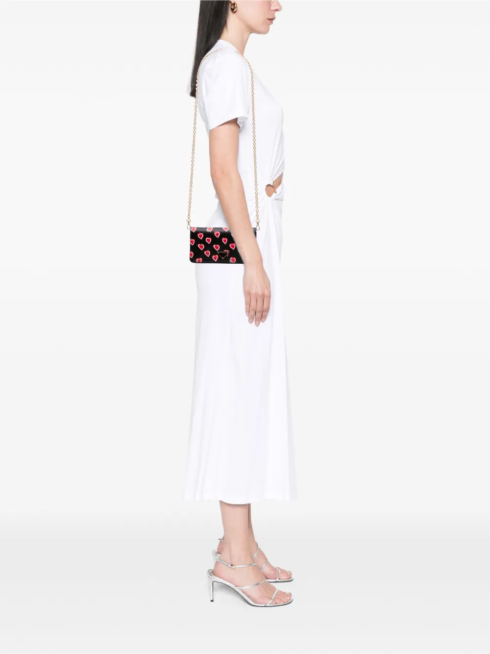 Pre-owned Prada 2000-2013 Saffiano Heart Print Wallet On Chain Crossbody Bag