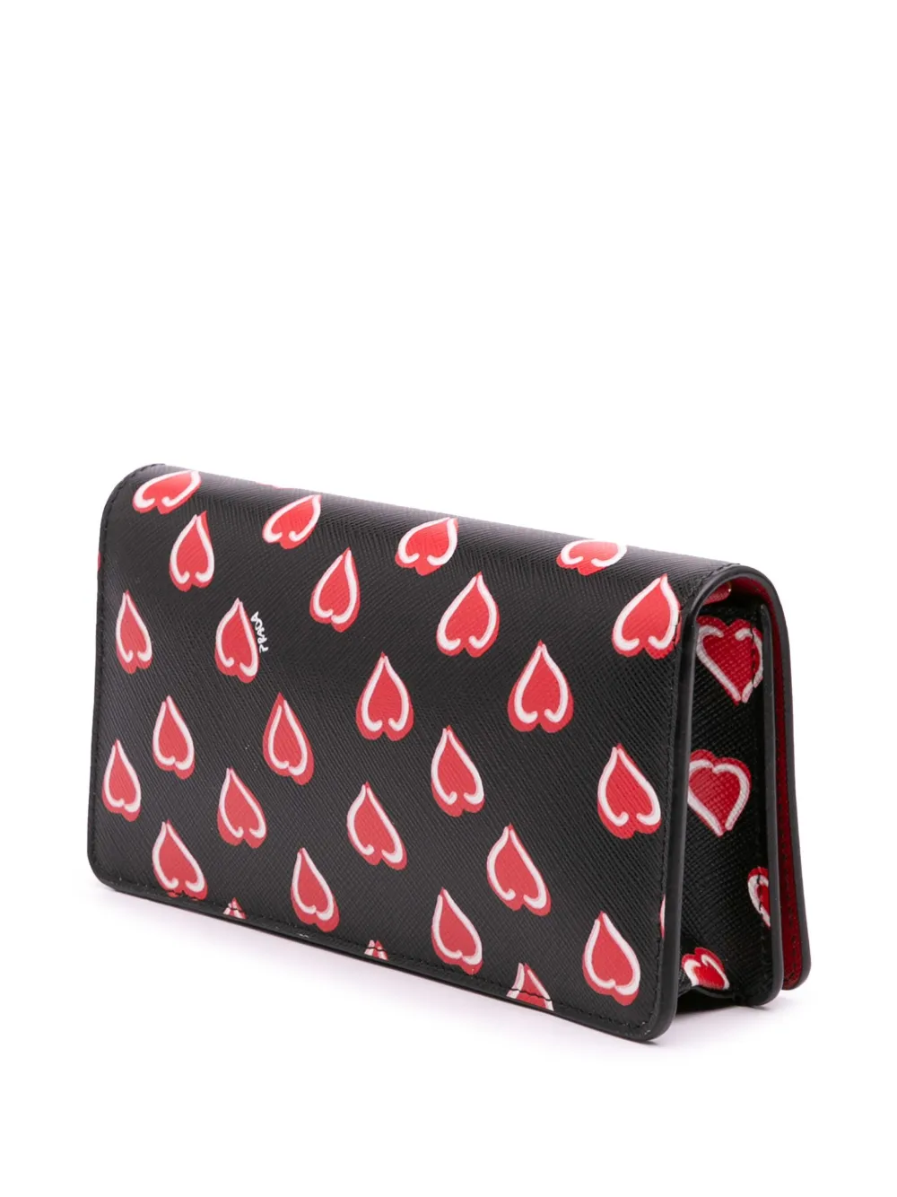Pre-owned Prada 2000-2013 Saffiano Heart Print Wallet On Chain Crossbody Bag