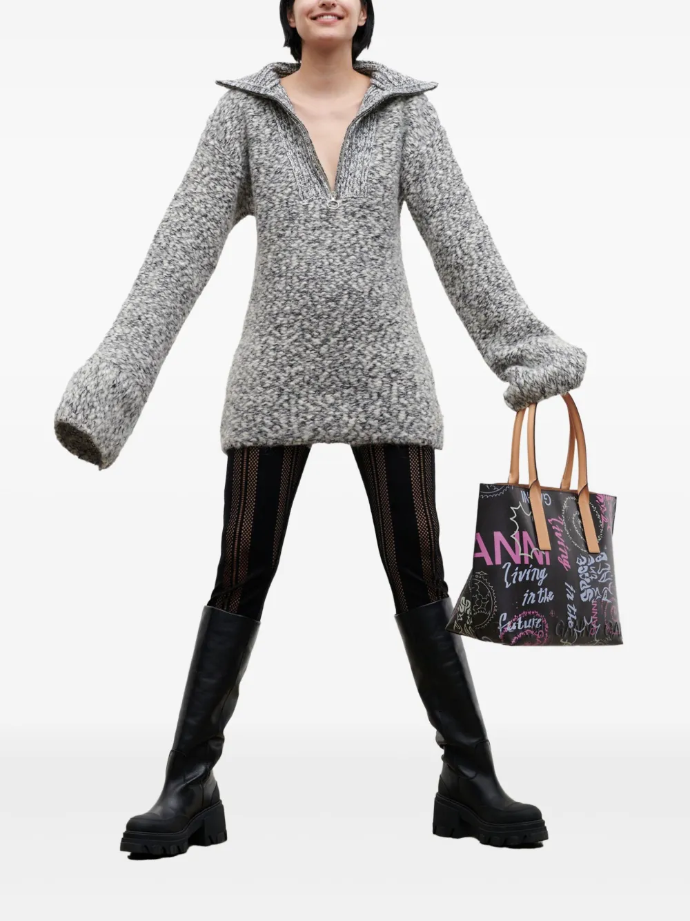 GANNI Mesh-Panelled Stirrup Leggings Black