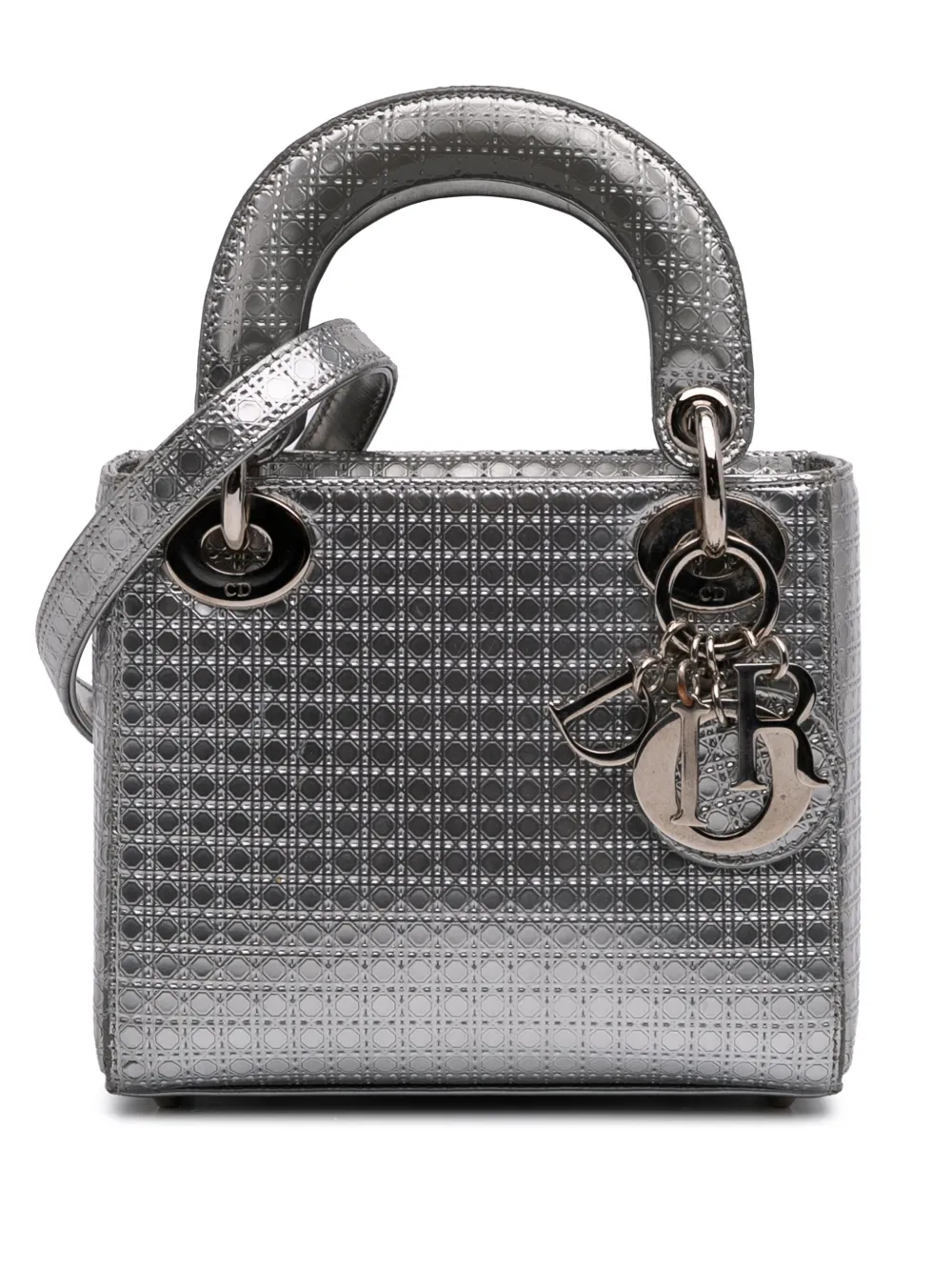 Christian Dior Pre-Owned 2015 ミニ メタリック パテント マイクロカナージュ レディ ディオール Christian Dior Pre-Owned 2015 ミニ メタリック パテント マイクロカナージュ レディ ディオール
