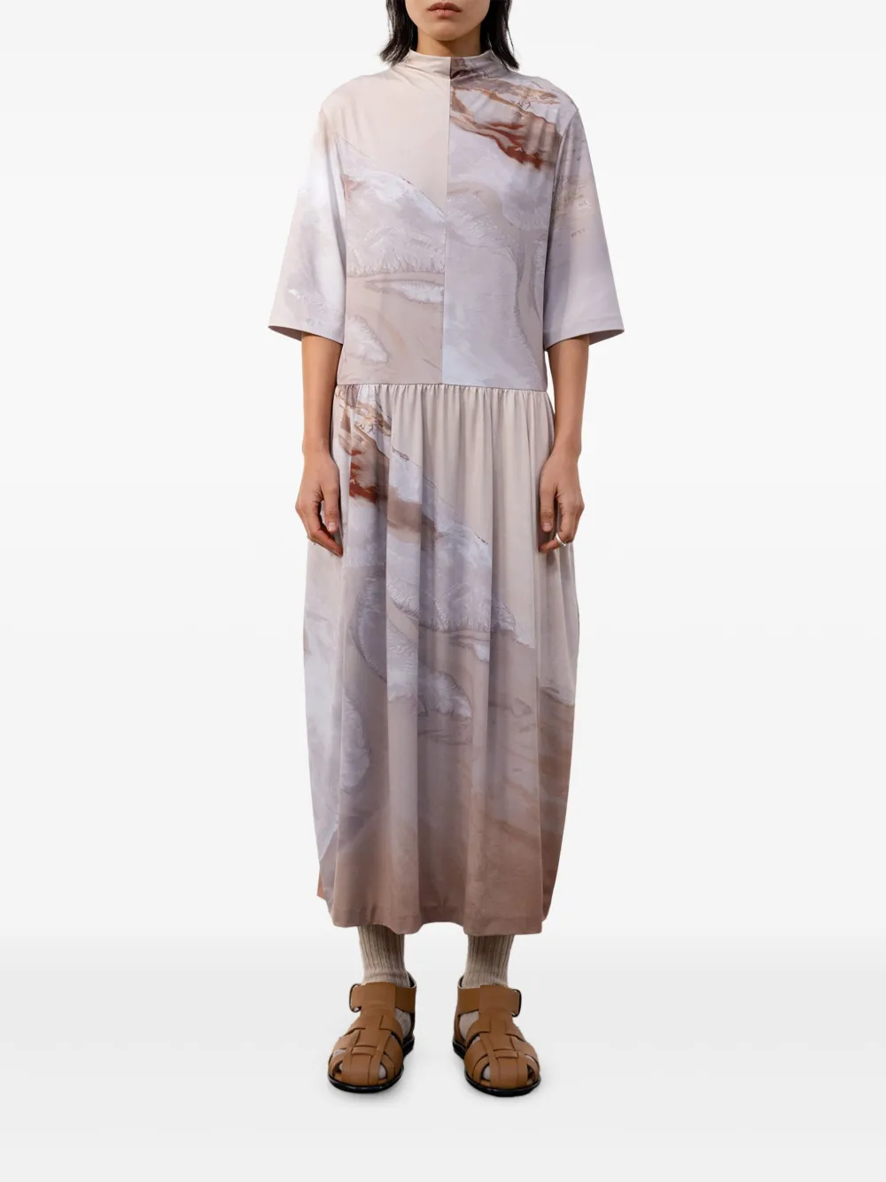 Low Classic abstract-print maxi dress Beige
