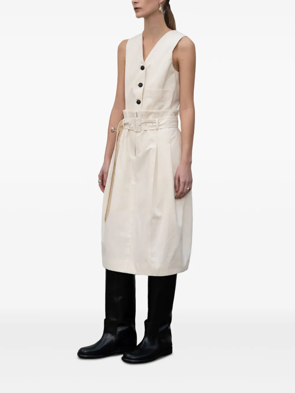Low Classic button-front belted midi dress Wit