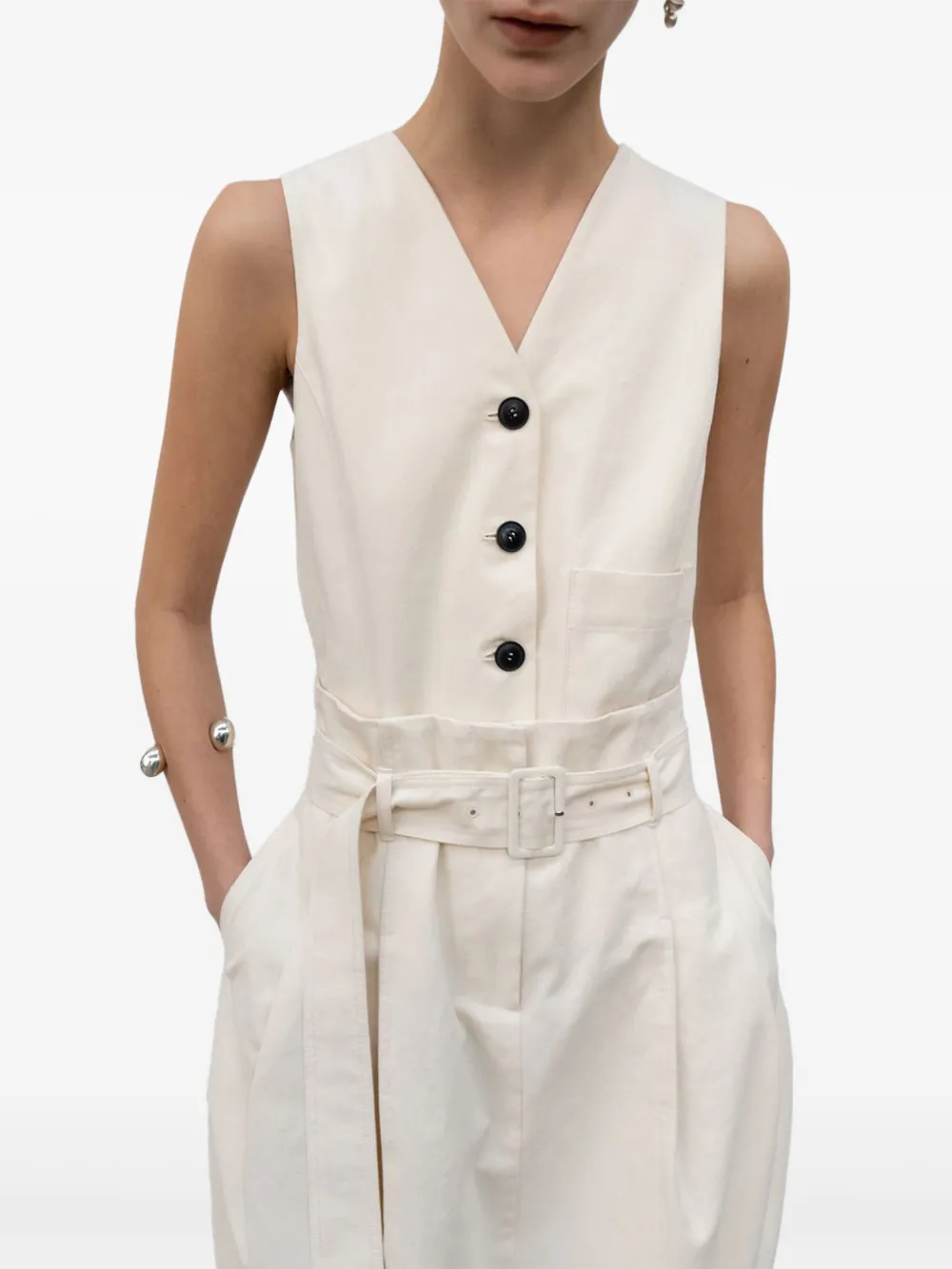 Low Classic button-front belted midi dress Wit