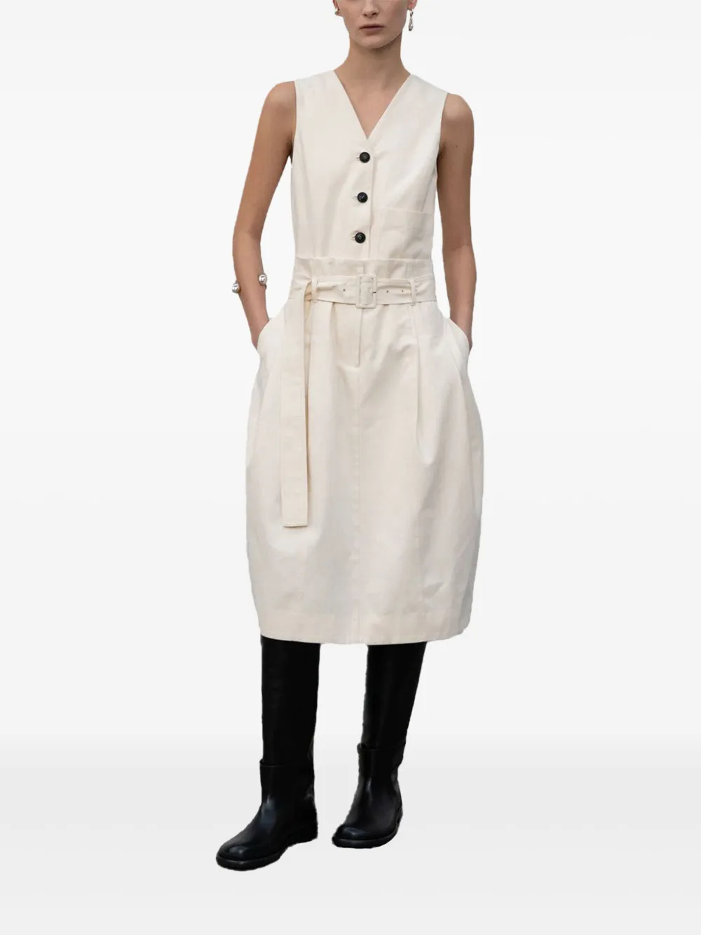 Low Classic button-front belted midi dress - Wit