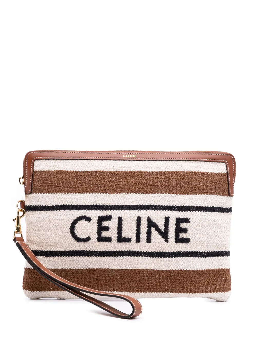Céline Pre-Owned 2024 スモール ニットテキスタイル ロゴ リストレット ポーチ クラッチバッグ - ブラウン Céline Pre-Owned 2024 スモール ニットテキスタイル ロゴ リストレット ポーチ クラッチバッグ - ブラウン