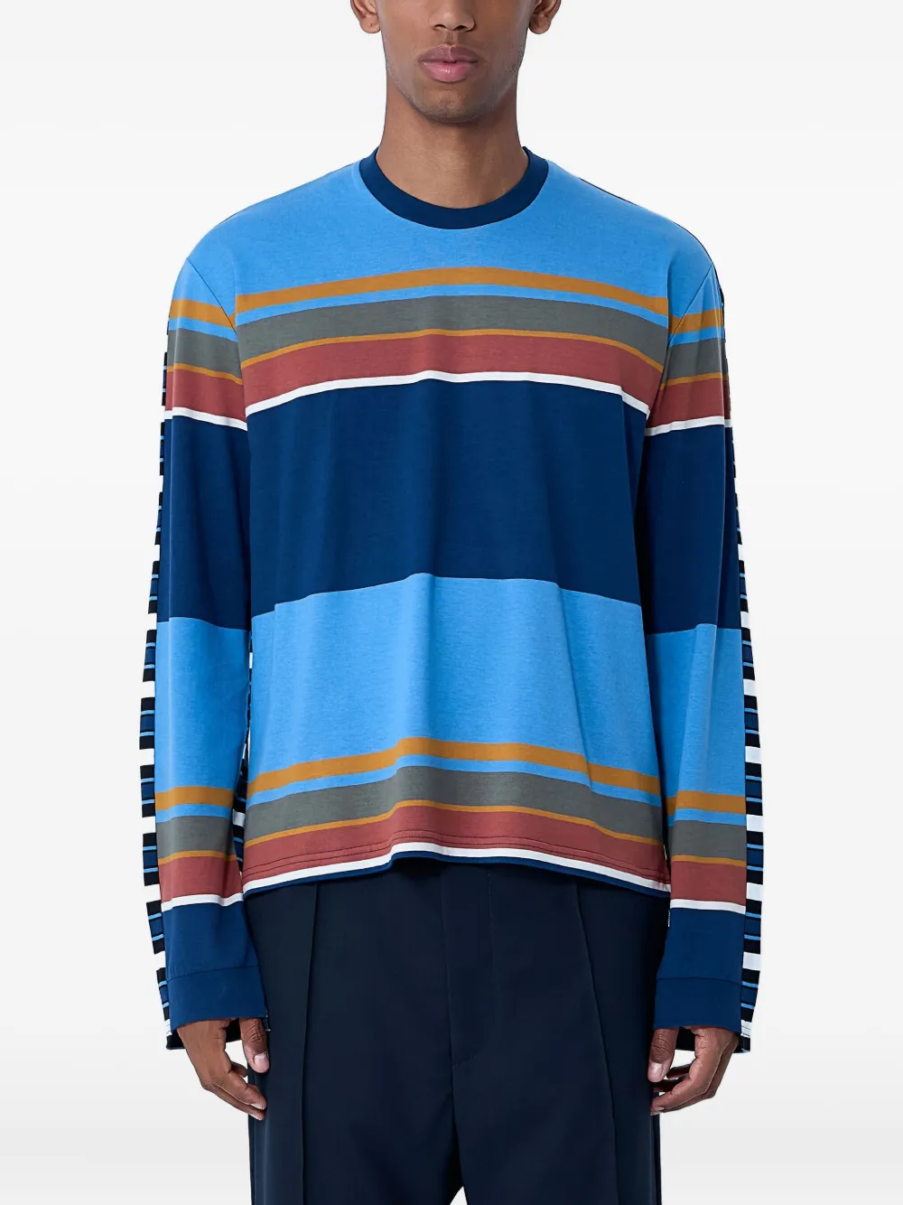 Marni Men Striped Logo Motif T-shirt In Blue