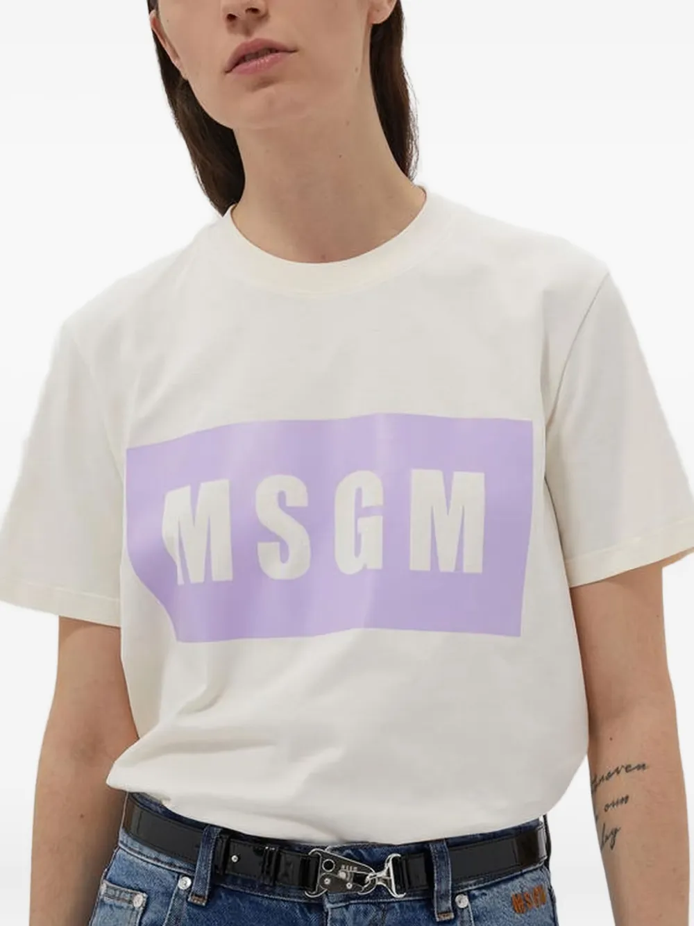 MSGM logo-print cotton T-shirt Beige