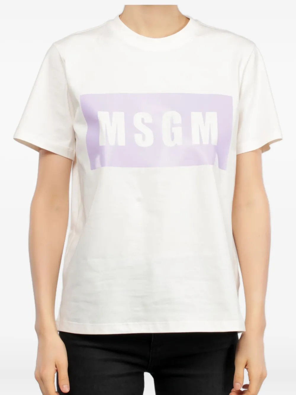 MSGM logo-print cotton T-shirt Beige
