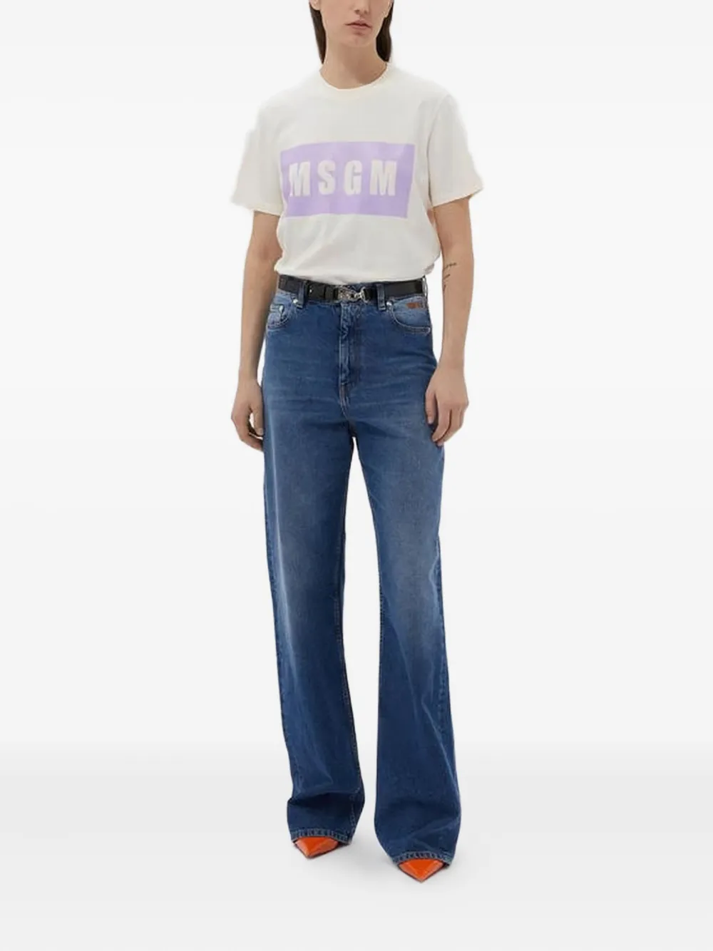 MSGM logo-print cotton T-shirt Beige