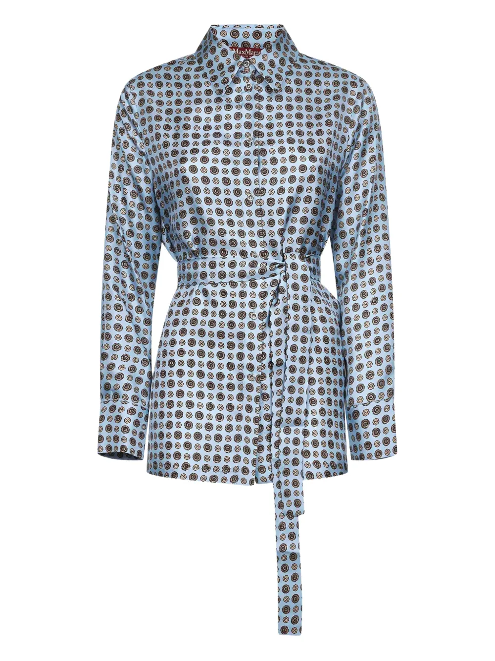 Max Mara Blouse met geometrische print en gestrikte ceintuur Blauw